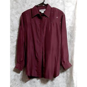 Wanted brand Blouse Western shirt Top Wmns Sz M Wine-colored, 100% silk sparkles